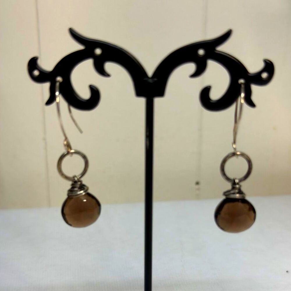 Vintage Purple Sapphire & 925 Sterling Silver Earrings Dangle Drop 2"
